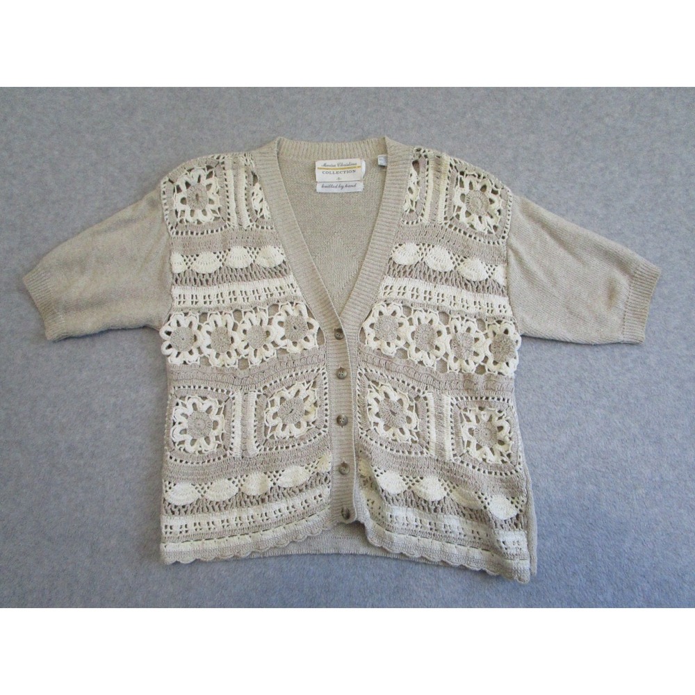 Marisa Christina Shirt Womens Small Beige Linen Cotton Lace‎ Knit Cardigan